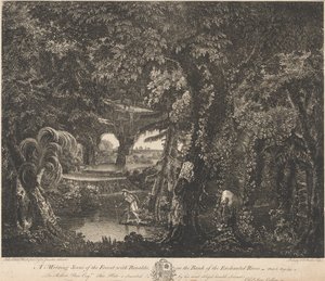 Een Ochtendscène van het Bos met Rinaldo aan de Oever van de Betoverde Rivier door Edward Rooker